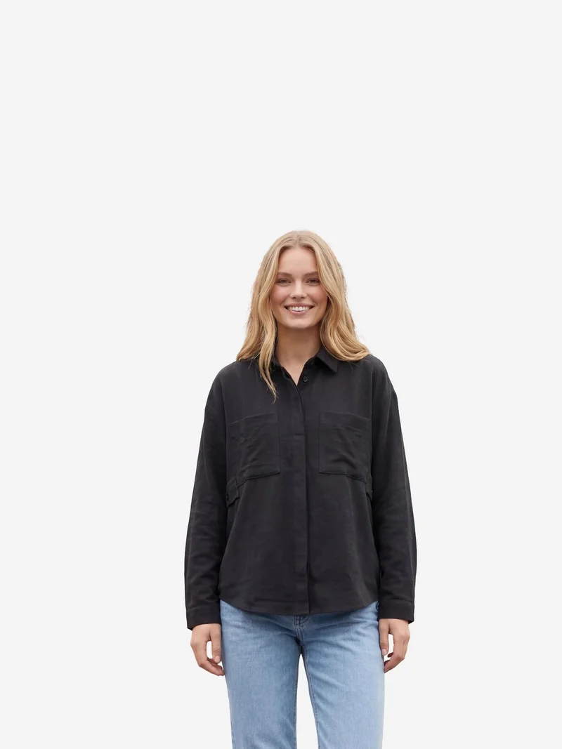 ماي فاشن MY FASHION Linen Blend Casual Button-Up Shirt with Pocket