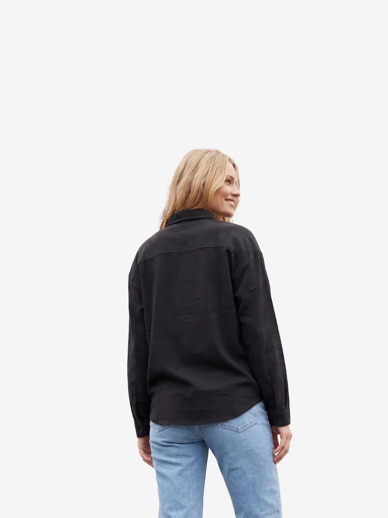My Fashion Black MY FASHION Linen Blend Casual Button-Up Shirt with Pocket for Women | Best Price UAE