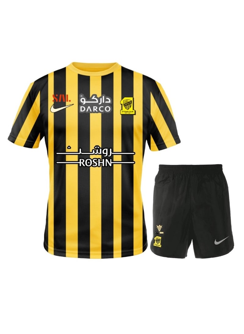 Karim Soccer Jersey Kit for Adult/Children, 2023/24 Al Ittihad Jeddah Home Away Football Kit for Boys Jeddah Tracksuit Men's Training Shirts Shorts and Socks Activewear Kits for Men and Kids