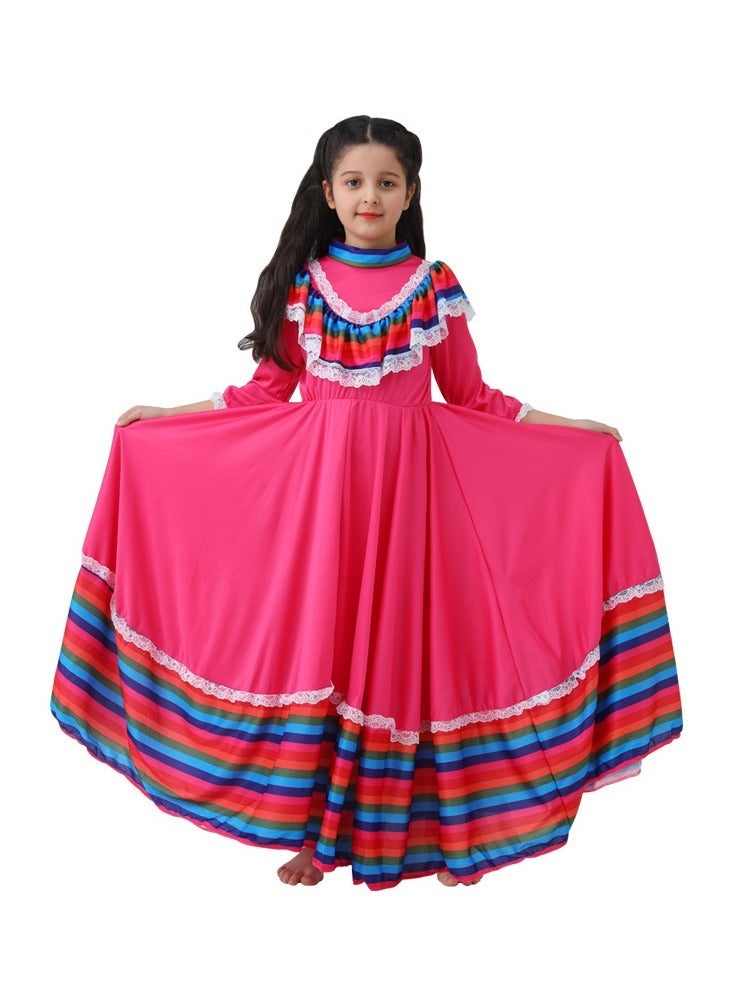 Loquat Mexican Dress for Girls Kids Tradition Princess  Costume Carnival Birthday Party Costumes rosered - Image 3