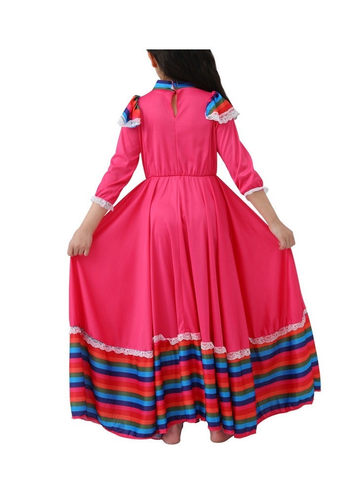 Loquat Mexican Dress for Girls Kids Tradition Princess  Costume Carnival Birthday Party Costumes rosered - Image 4
