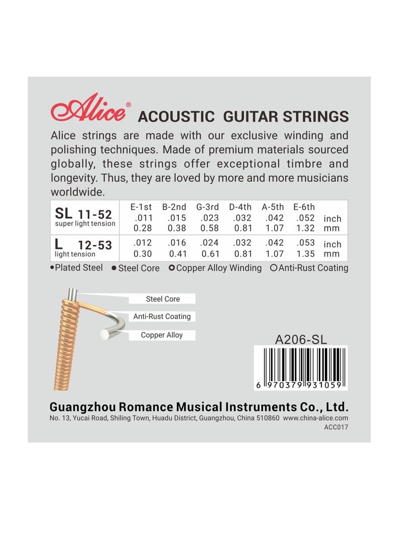 Alice Acoustic Guitar Strings Set Super Light ension String Steel Copper Alloy in Phosphor Bronze Color 6-String for Beginner - Image 2