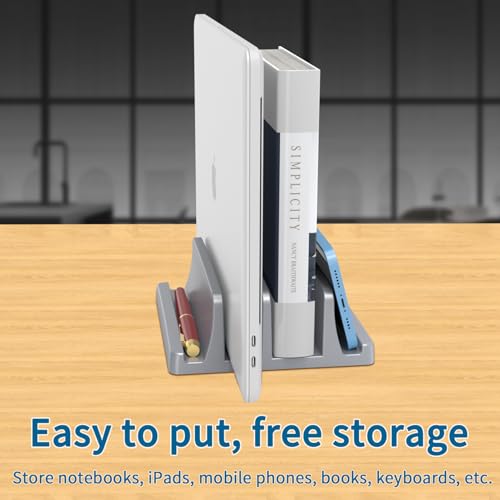 TARKAN Vertical Laptop Holder | 2-Slot Desk Space Saving Organizer Stand Fits All Laptop Sizes (ABS, Silver) - Image 2