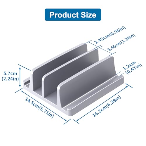TARKAN Vertical Laptop Holder | 2-Slot Desk Space Saving Organizer Stand Fits All Laptop Sizes (ABS, Silver) - Image 3