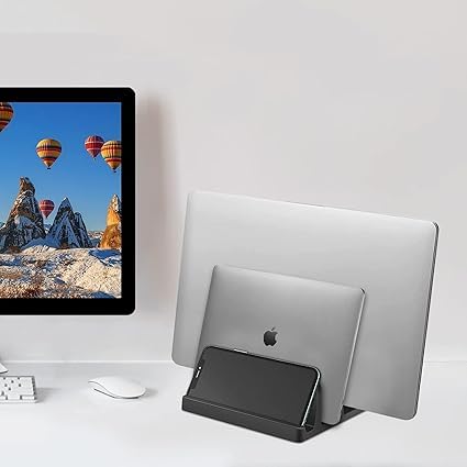 TARKAN Vertical Laptop Holder | 2-Slot Desk Space Saving Organizer Stand Fits All Laptop Sizes (ABS, Silver) - Image 4