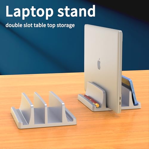 TARKAN Vertical Laptop Holder | 2-Slot Desk Space Saving Organizer Stand Fits All Laptop Sizes (ABS, Silver) - Image 5