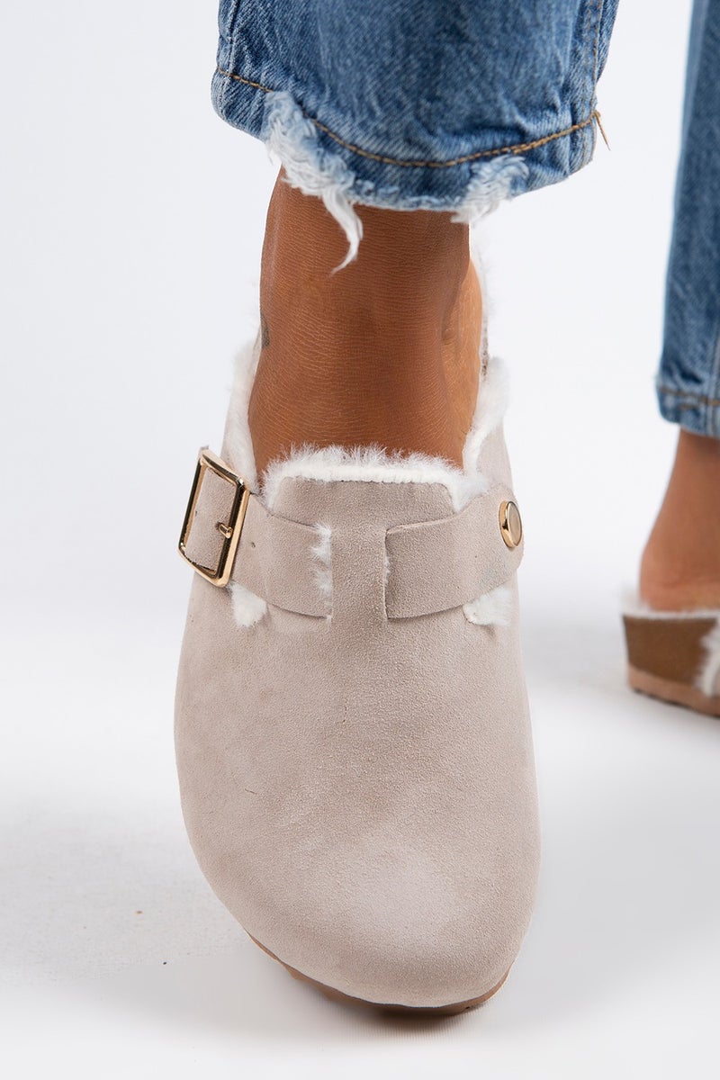 Manijero Manjero Zeta Shearling Women's Genuine Leather Buckle Belted Shearling Beige Suede Slippers  - Image 5