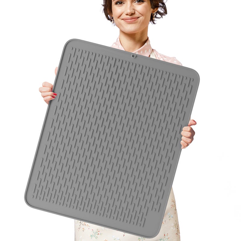 Monster Mat Extra Large Silicone Dish Drying Mat 30x24  Heavy Duty  FastDrying Silicone Mat  NonSlip XL Dish Drying Mat For Kitchen Counter  Gray
