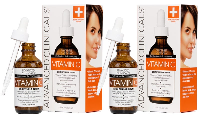 Advanced Clinicals Brightening Vitamin C Serum For Face With Glycolic Acid + Lactic Acid | Vitamin C Eye Serum Face Moisturizer For Improving Look Of Dark Spots & Uneven Complexion, 2-Pack - Image 1