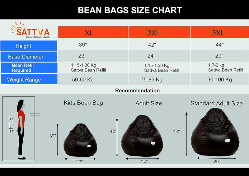 SATTVA Classy.Elegant.Stylish Sattva Classic Bean Bag Cover Without Beans XL Size Dual Colour Black Brown  - Image 2