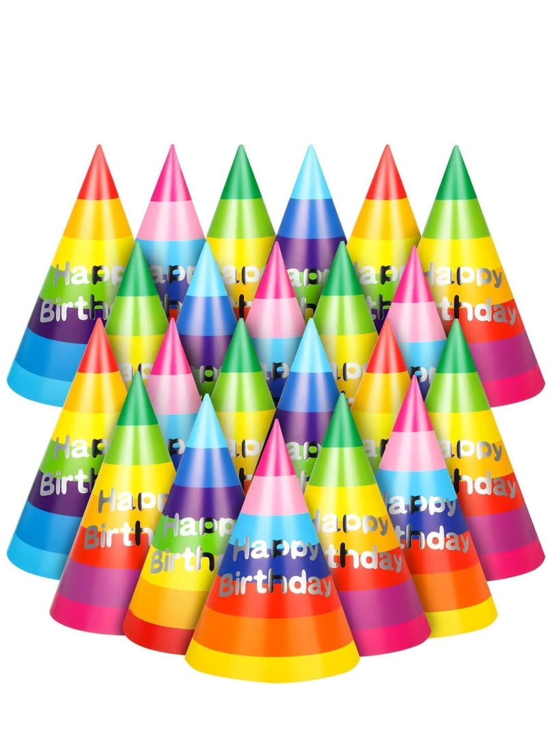Y&D 100 Pieces Birthday Party Hats, Rainbow Cone Hats Paper Colorful Art Craft Caps for Kids Adults Supplies, - Image 1