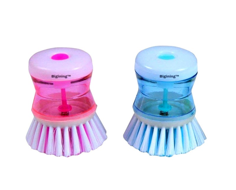 Bigining™ Dish/washbasin/Utensils/Cutlery Washing and Cleaning Brush with Liquid soap Holder and Dispenser (Pack of 2) - Image 1