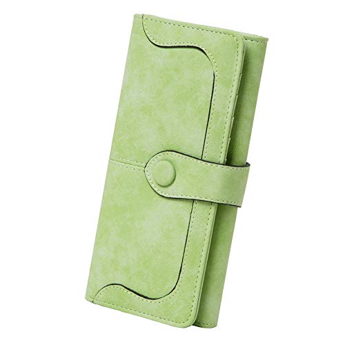 Cynure Women's Vegan Leather 17 Card Slots Card Holder Long Big Bifold Wallet,Light Green - Image 1