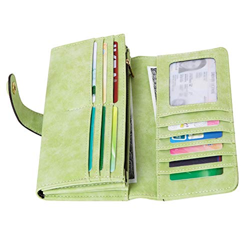 Cynure Women's Vegan Leather 17 Card Slots Card Holder Long Big Bifold Wallet,Light Green - Image 3