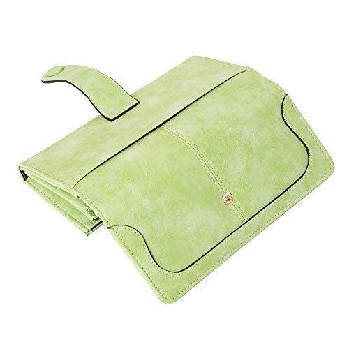Cynure Women's Vegan Leather 17 Card Slots Card Holder Long Big Bifold Wallet,Light Green - Image 4