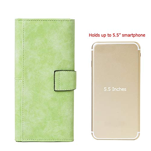Cynure Women's Vegan Leather 17 Card Slots Card Holder Long Big Bifold Wallet,Light Green - Image 5