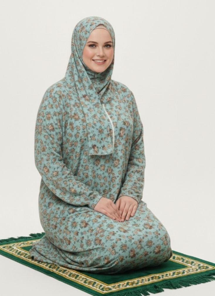 بريميم فستان صلاة إسلامي نسائي مزين بالزهور، بتغطية كاملة ولباس محتشم - Image 2