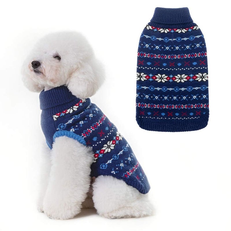 BINGPET Dog Sweater - Christmas Winter Warm Dog Clothes - Turtleneck Sweater for Small Medium Large Dogs - Classic Snowflake Doggy Knitwear Clothes - Image 1