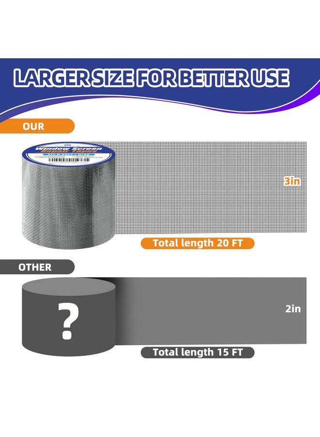 KING MOUNTAIN Grey Window Screen Repair Tape,3inX20FT Heavy Duty Screen Repair Kit for Window Screen and Screen Door Tears Holes,Strong Adhesive & Waterproof Window Screen Patch - Image 1