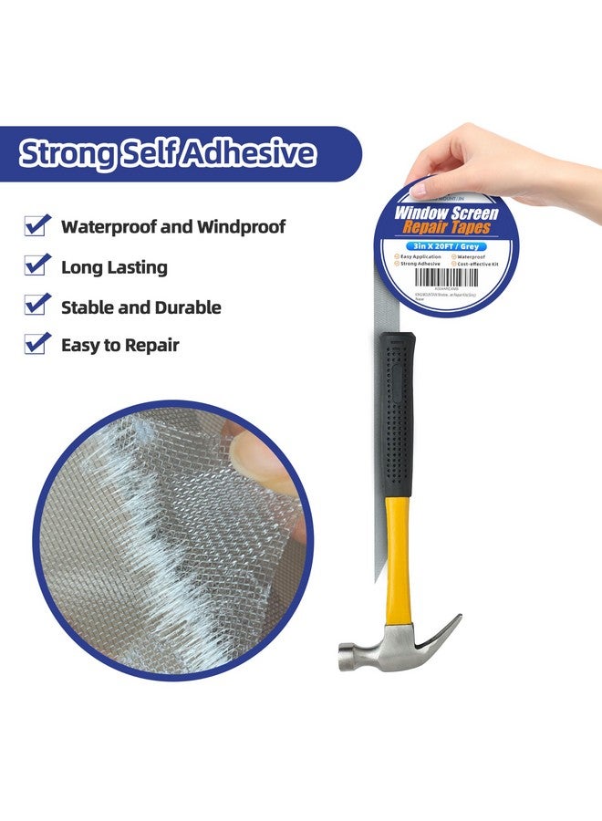 KING MOUNTAIN Grey Window Screen Repair Tape,3inX20FT Heavy Duty Screen Repair Kit for Window Screen and Screen Door Tears Holes,Strong Adhesive & Waterproof Window Screen Patch - Image 3
