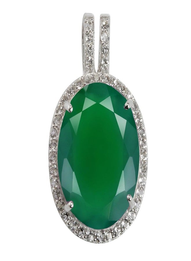 Silvershake Huge 7.78ct. Natural Emerald Green Agate and White Topaz Gold Plated 925 Sterling Silver Pendant - Image 1