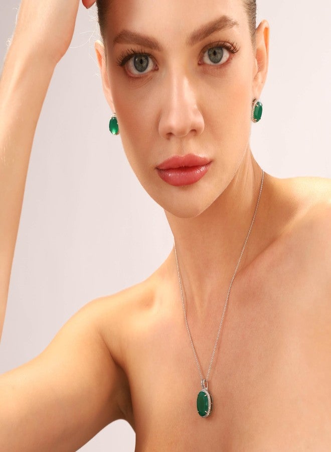 Silvershake Huge 7.78ct. Natural Emerald Green Agate and White Topaz Gold Plated 925 Sterling Silver Pendant - Image 5