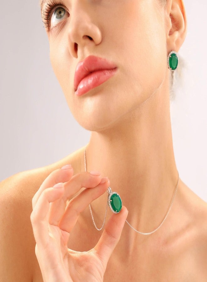 Silvershake Huge 7.78ct. Natural Emerald Green Agate and White Topaz Gold Plated 925 Sterling Silver Pendant - Image 4