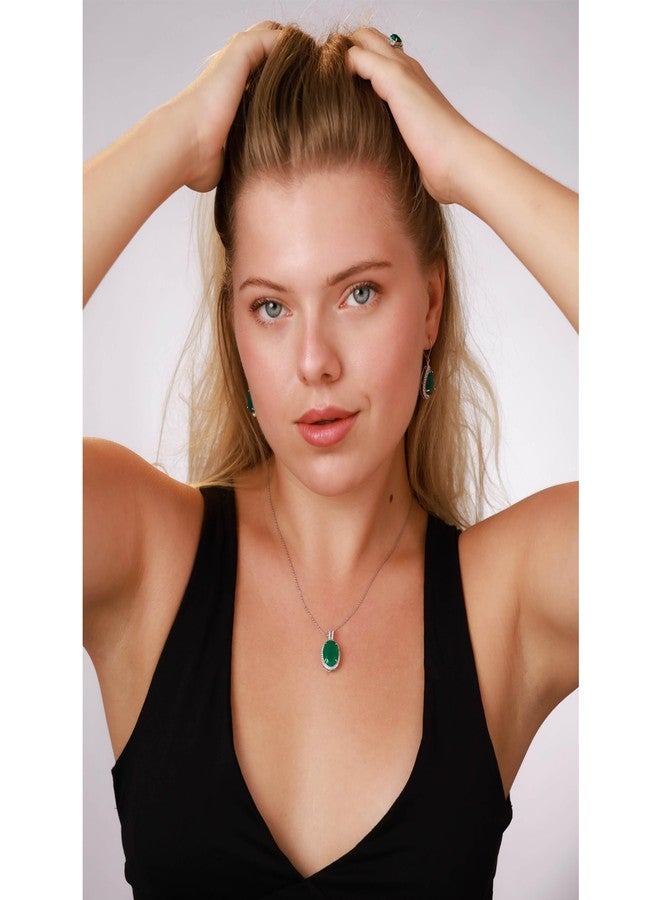 Silvershake Huge 7.78ct. Natural Emerald Green Agate and White Topaz Gold Plated 925 Sterling Silver Pendant - Image 2