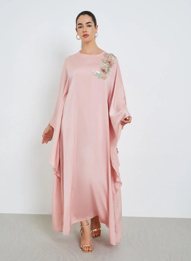 Amirah  Women Pink Satin Embellished Kaftan for Women | Best Price UAE