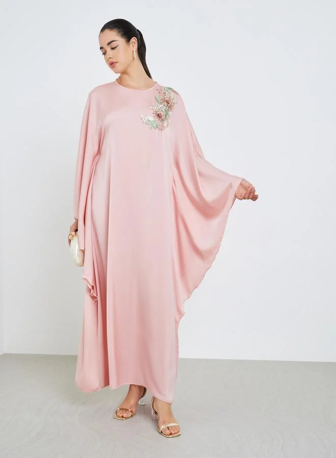 Amirah Women Pink Satin Embellished Kaftan