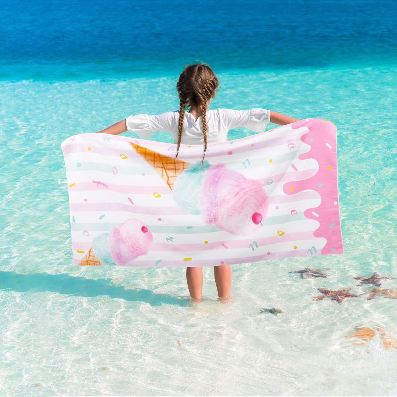 WERNNSAI Kids Beach Towel for Girls - 30â€ x 60â€ Ice Cream Sand Free Swim Towels for Girls Bath Pool Camping Travel Towel Quick Dry Ultra Absorbent Super Soft Beach Blanket Bath Shower Towel - Image 1