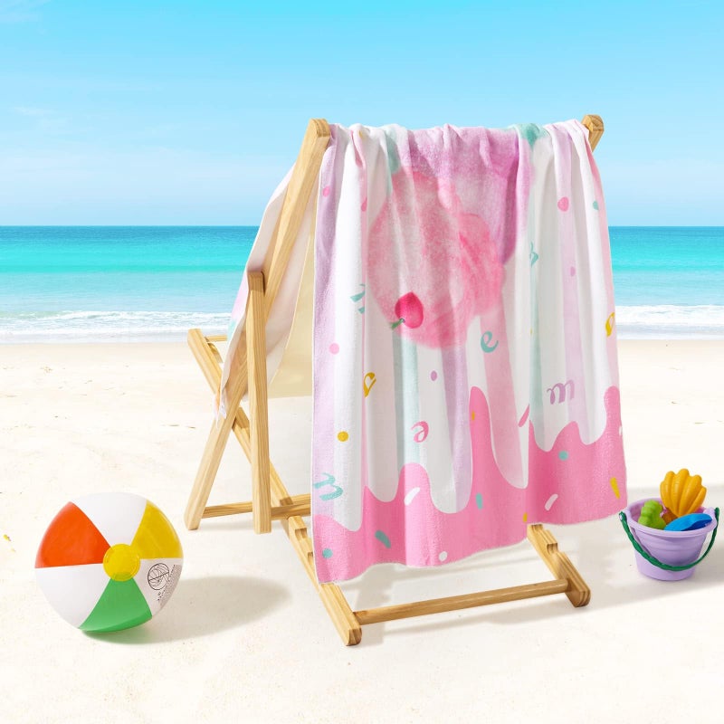 WERNNSAI Kids Beach Towel for Girls - 30â€ x 60â€ Ice Cream Sand Free Swim Towels for Girls Bath Pool Camping Travel Towel Quick Dry Ultra Absorbent Super Soft Beach Blanket Bath Shower Towel - Image 4