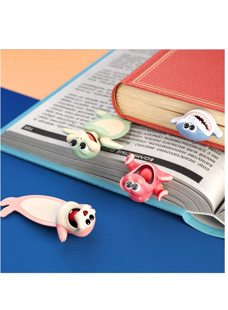 Y&D Bookmarks for Kids 3D Wacky Bookmark Animal Cartoon Ocean Series Funny Stationery Birthday Party Favors Student Teens Boys Girls Help with Reading, 4 PCS - Image 2