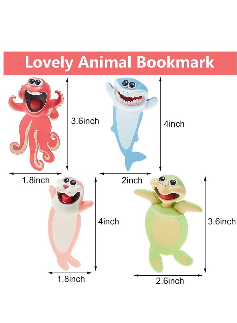 Y&D Bookmarks for Kids 3D Wacky Bookmark Animal Cartoon Ocean Series Funny Stationery Birthday Party Favors Student Teens Boys Girls Help with Reading, 4 PCS - Image 4