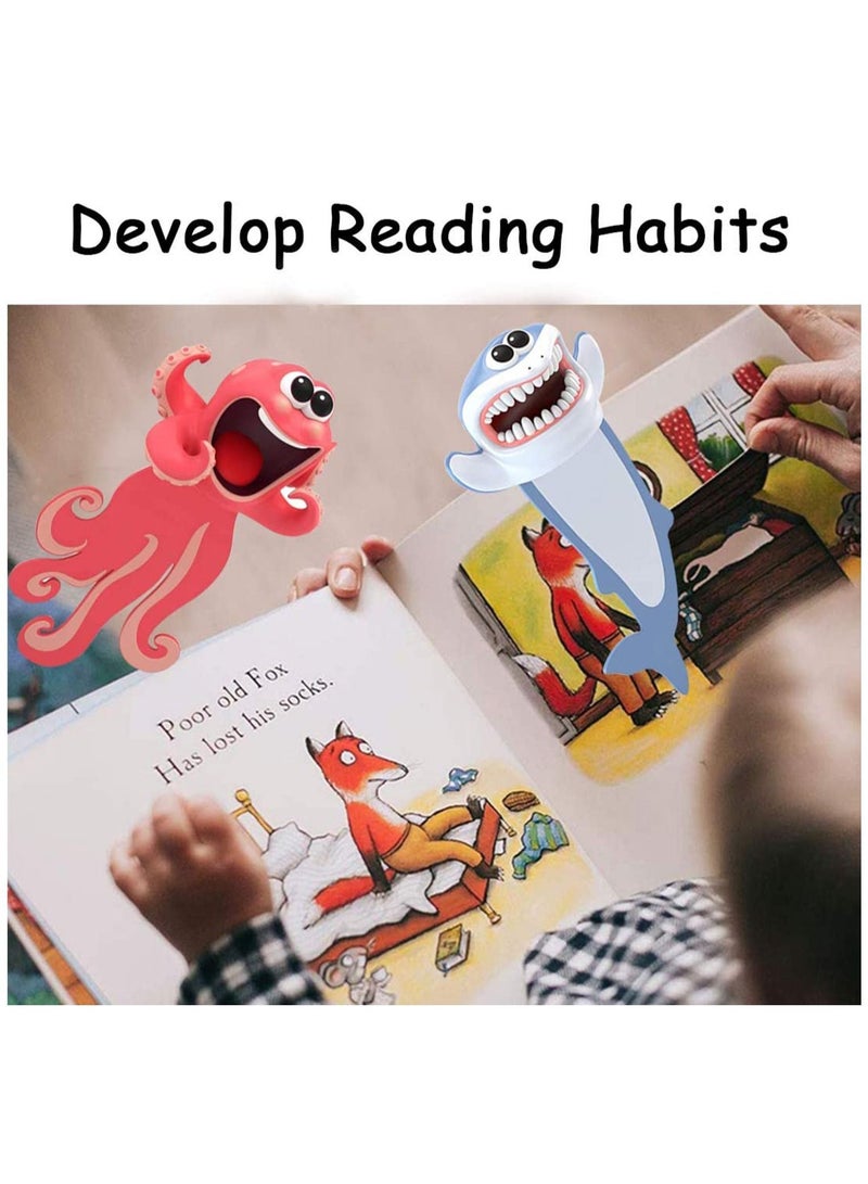 Y&D Bookmarks for Kids 3D Wacky Bookmark Animal Cartoon Ocean Series Funny Stationery Birthday Party Favors Student Teens Boys Girls Help with Reading, 4 PCS - Image 3