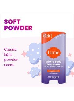 Lume Lume Whole Body Deodorant - Smooth Solid Stick - 72 Hour Odor Control - Aluminum Free, Baking Soda Free and Skin Safe - 2.6 Ounce (Pack of 2) (Soft Powder)  - Image 4