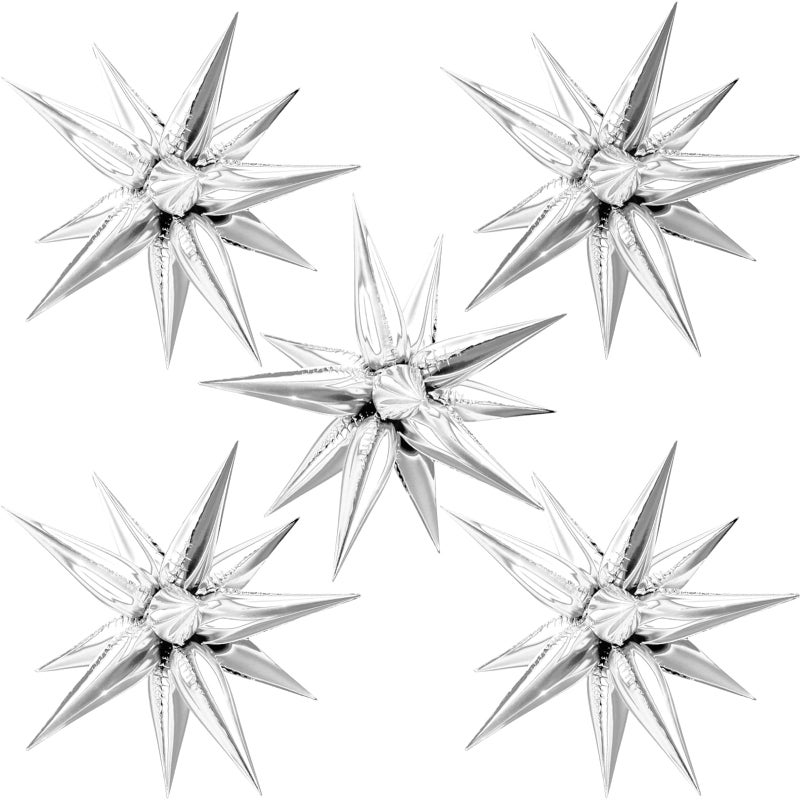 Moukiween 60 PCS Silver Star Balloons, 12 Point Cone Explosion Star Foil Balloons for Birthday Party New Year, Christmas, Graduation, Baby Shower Party Decoration (Silver) - Image 1