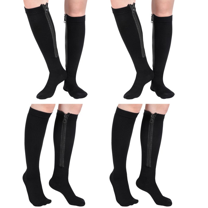 Tarpop 4 Pairs Inside Zipper Compression Socks 20-30 Mmhg Women Men Stockings with Zipper Closed Toe Zip up Compression Socks for Women Men(Large / X-Large Black) - Image 1