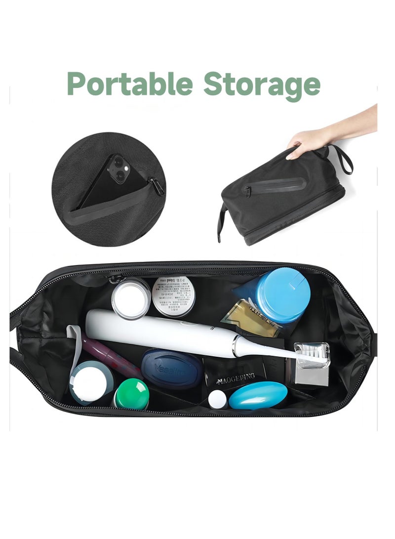 Excefore Travel Toiletry Bag for Women and Men, Waterproof Toiletry Bag,  Travel Organizer with Divider and Portable Handle, Small Dopp Kit, Mens Shaving Kit, for Toiletries Accessories (Black) - Image 3