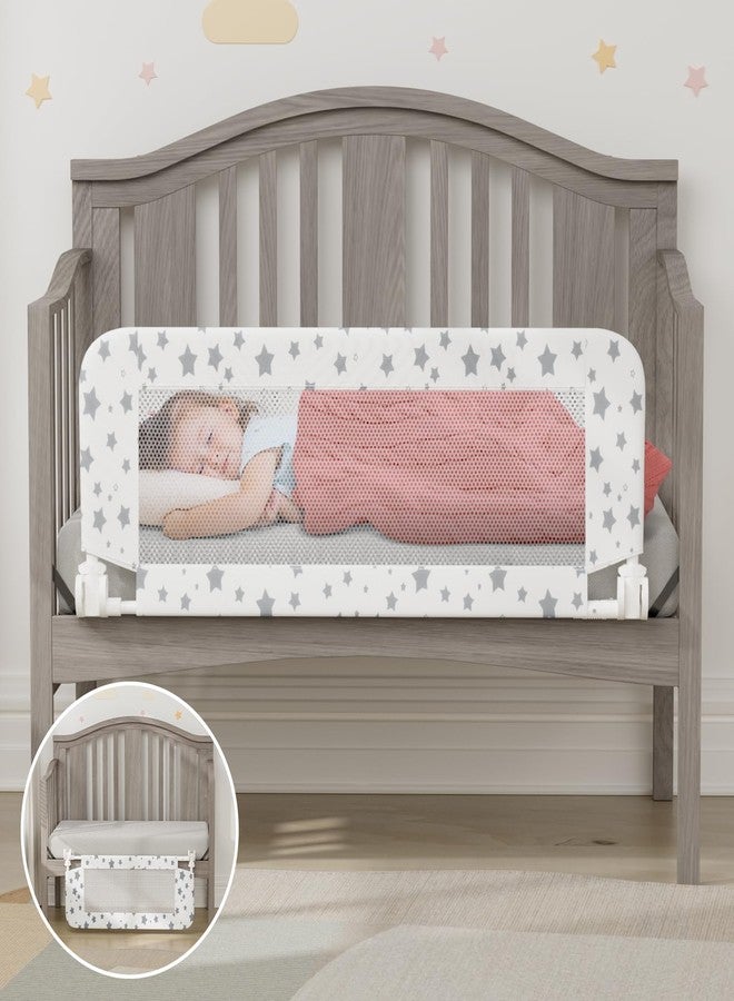 NUTIKAS Crib Rail Guard for Toddlers - 35.3" Toddler Bed Rails Convertible Safety Side Protector Swing Down Mesh Breathable Bed Barriers White Anchor Safety with Reinforced - Image 1