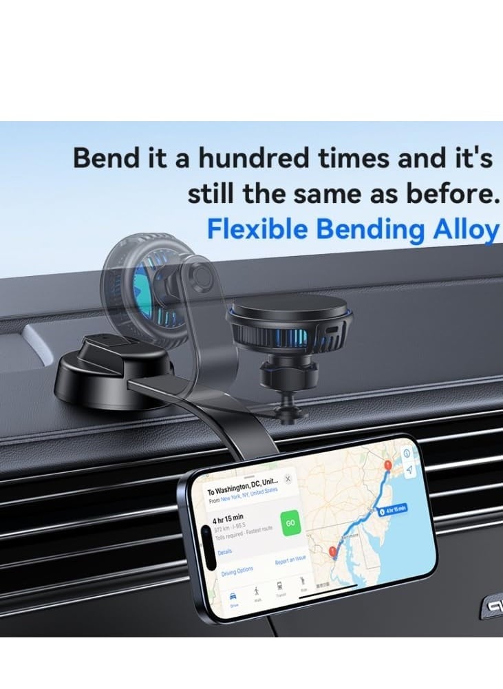 JAJEEK "New Semiconductor Cooling 15W Magnetic Wireless Charging Car Holder – Features Dual Ambient Lighting, Vacuum Nano Suction Cup, and Flexible Aluminum Bracket for Secure, Efficient Charging in Your Car (Black)" - Image 5