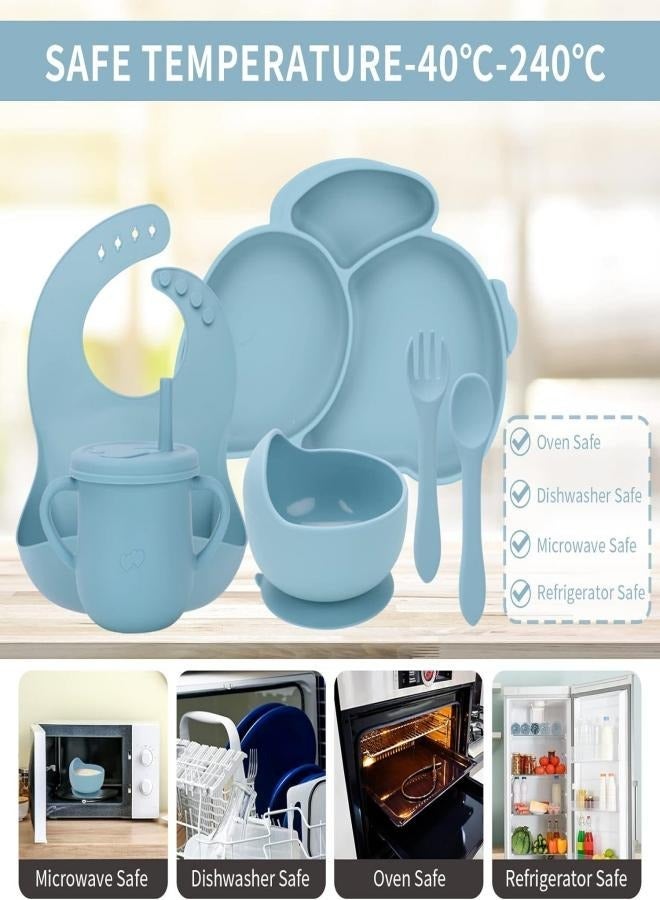 آي ميس يو سيليكون مجموعة تغذية الطفل ، 8 قطع مفطوم الطفل ، مع أرنب مصاصة ، الطفل وعاء شوكة وملعقة كأس بيبي - Image 3