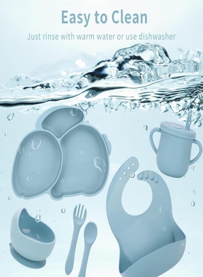 آي ميس يو سيليكون مجموعة تغذية الطفل ، 8 قطع مفطوم الطفل ، مع أرنب مصاصة ، الطفل وعاء شوكة وملعقة كأس بيبي - Image 5