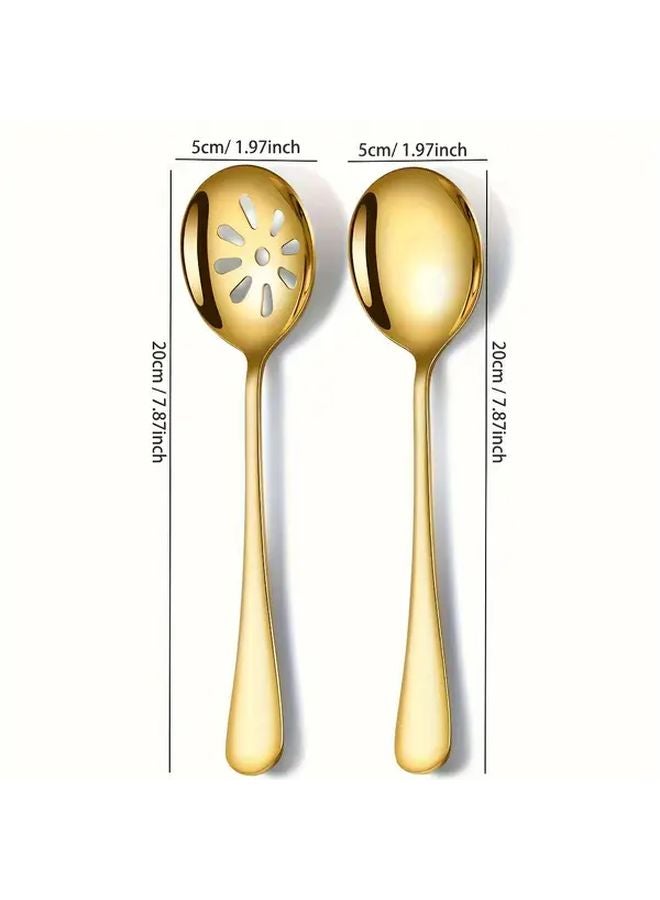 Golden Stainless Steel Serving Spoon And Slotted Spoon Set 2PCS Mirror Polished Dishwasher Safe - Image 3