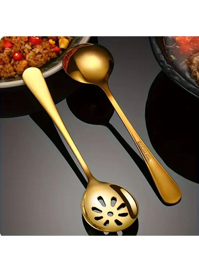 Golden Stainless Steel Serving Spoon And Slotted Spoon Set 2PCS Mirror Polished Dishwasher Safe - Image 2