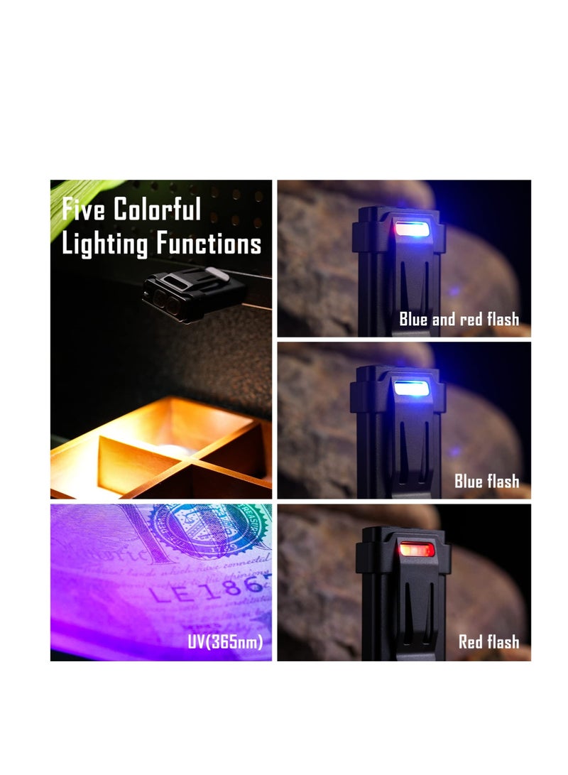 Excefore مصباح يدوي صغير LED بسطوع عالي 1100، مصباح EDC مع سلسلة مفاتيح، أوضاع UV وحمراء، قاعدة مغناطيسية ومشبك، ضوء صغير قابل للشحن للتخييم، التنزه، الطوارئ (أسود) - Image 3