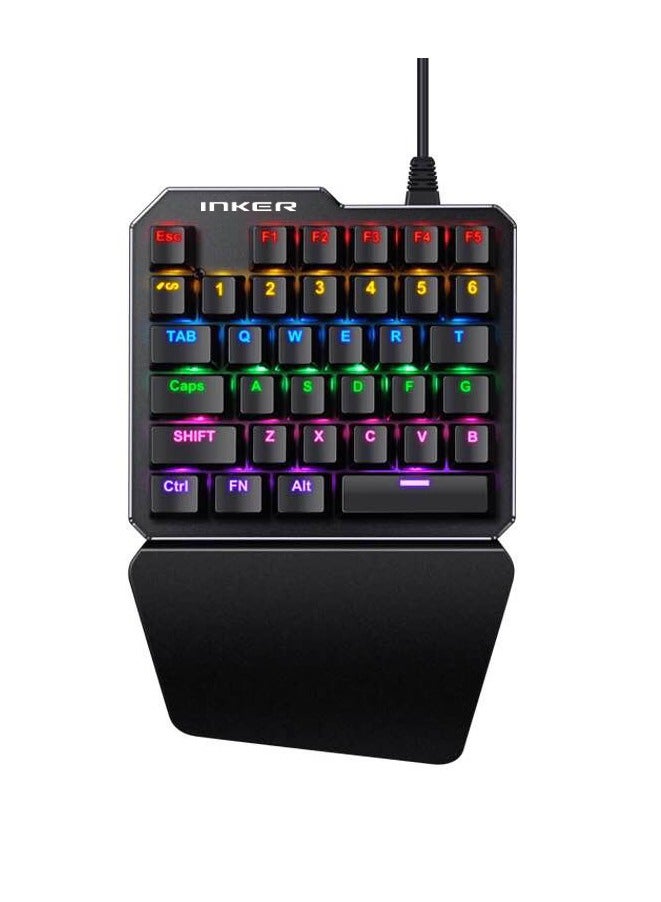 One Handed Gaming Keyboard, USB Wired Backlight Single Hand E-Sports Game Mechanical Keypad with Eye-Catching Lighting, 39 Keys for Desktop Notebook Tablet Phone - Image 1