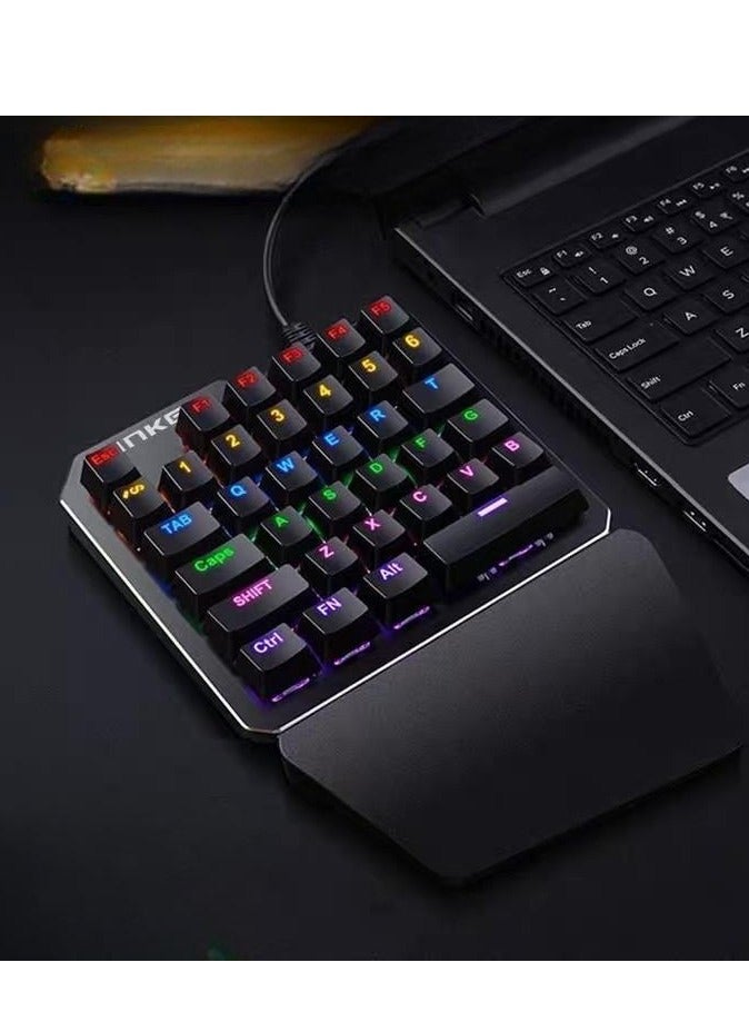 One Handed Gaming Keyboard, USB Wired Backlight Single Hand E-Sports Game Mechanical Keypad with Eye-Catching Lighting, 39 Keys for Desktop Notebook Tablet Phone - Image 5