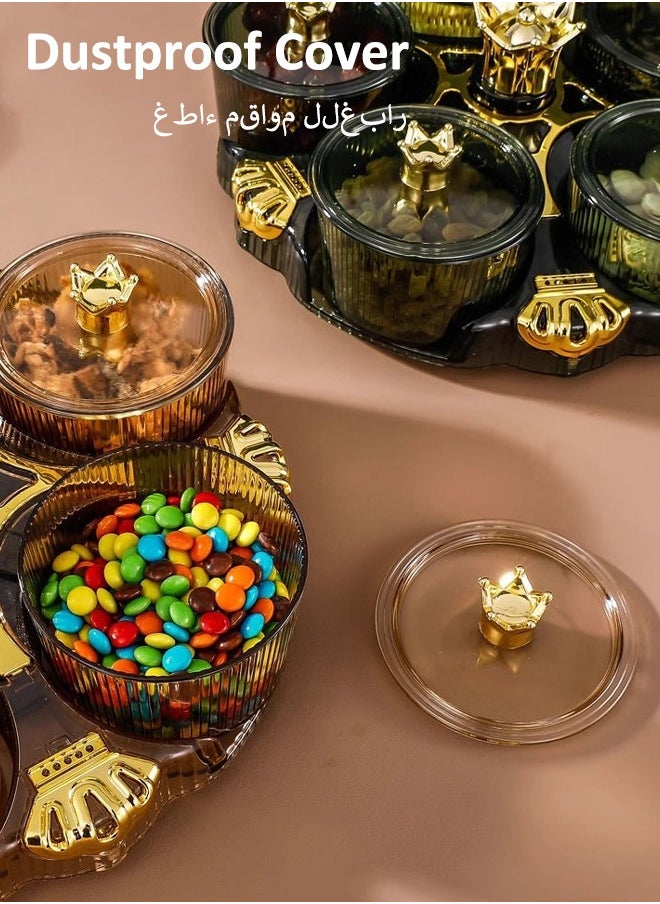 HQ-GAMING Rotating Snack Serving Tray, Dried Fruit Plate, Transparent Nut and Candy Serving Container Set, 5 Compartment Round Appetizer Platter Plastic Storage Organizer, Food Display Bowls for Candy Fruit  - Image 4