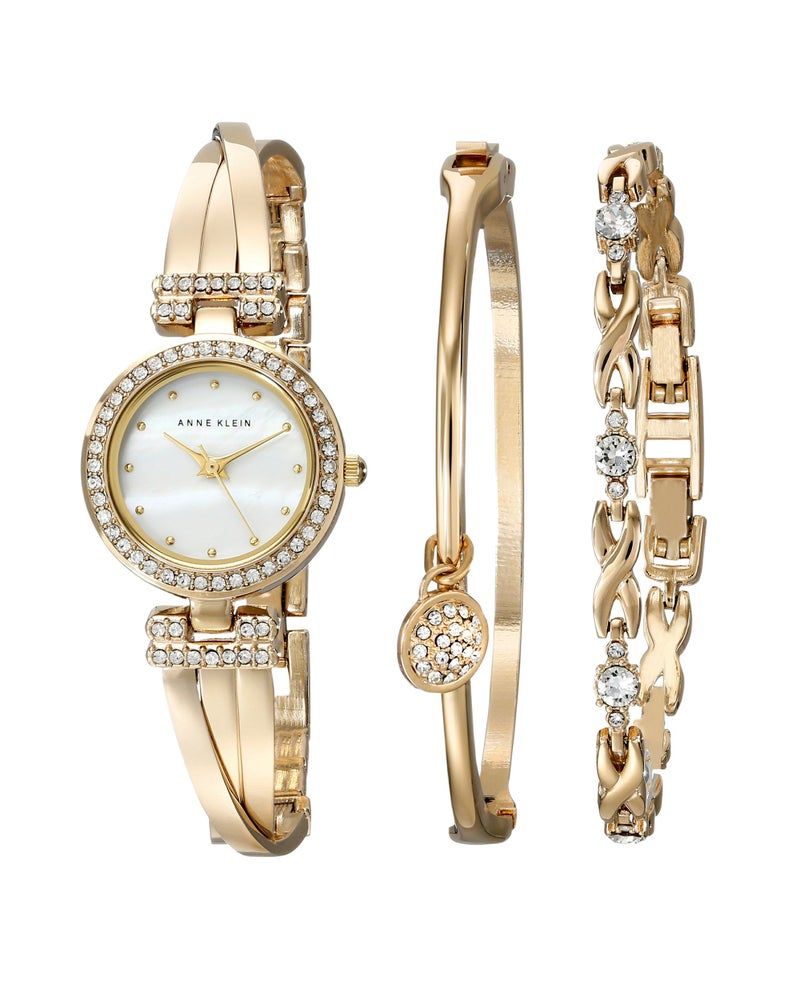 Anne Klein Women's Premium Crystal Accented Bangle Watch and Bracelet Set - Image 1